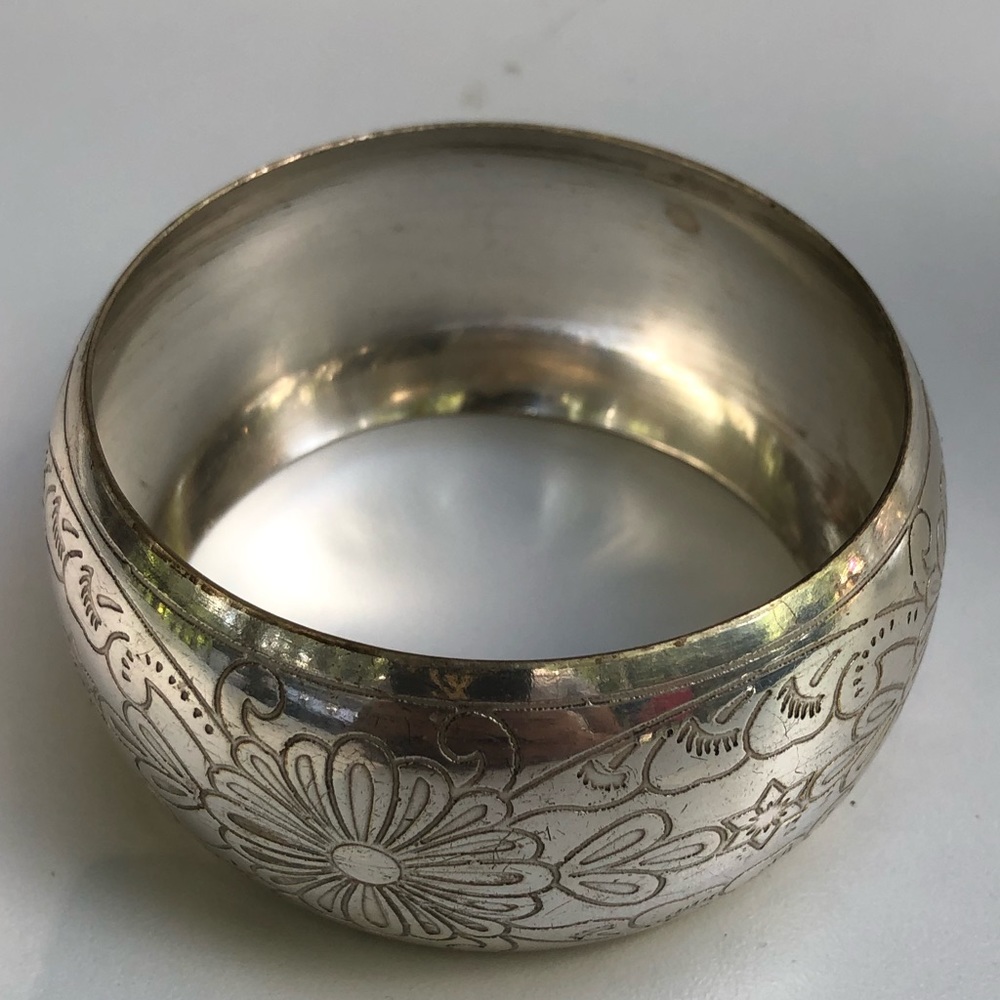 Large Silver Bangle Bracelet Engraved - image 2